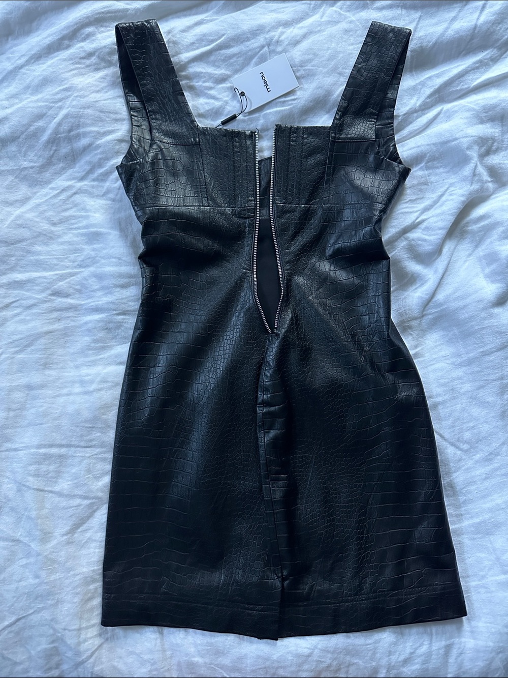 NWT Miaou Black Faux Croc Leather Mini Dress size xs - Picture 2 of 5